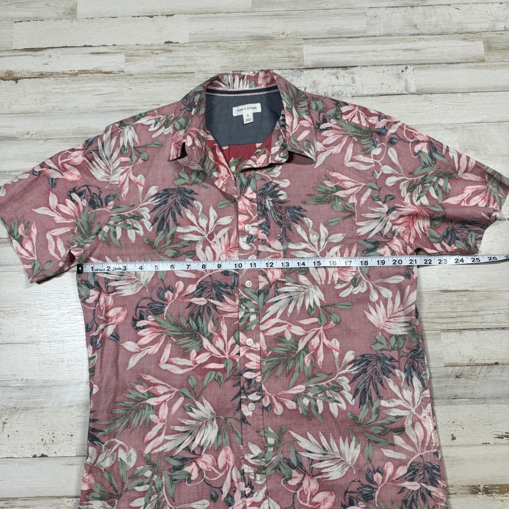 NWOT SUN + STONE Men's Short Sleeve Button Up Shirt Tropical Leaf Print Size M - Picture 6 of 8